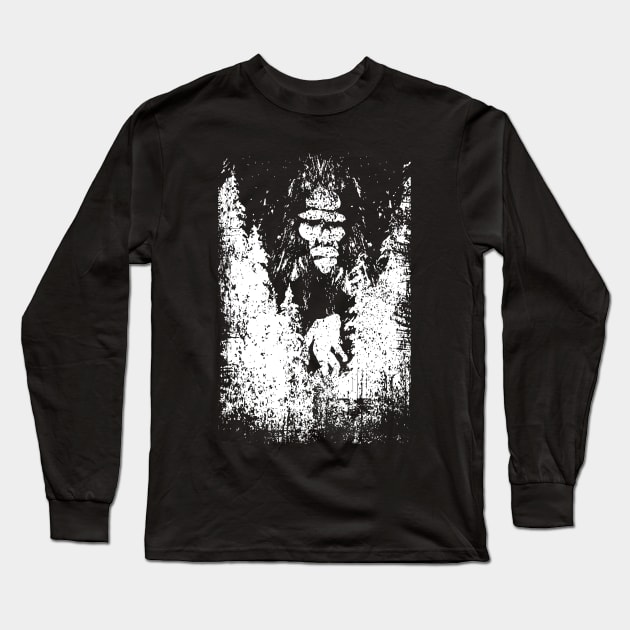 Bigfoot Silhouette Retro Sasquatch Long Sleeve T-Shirt by Tesszero